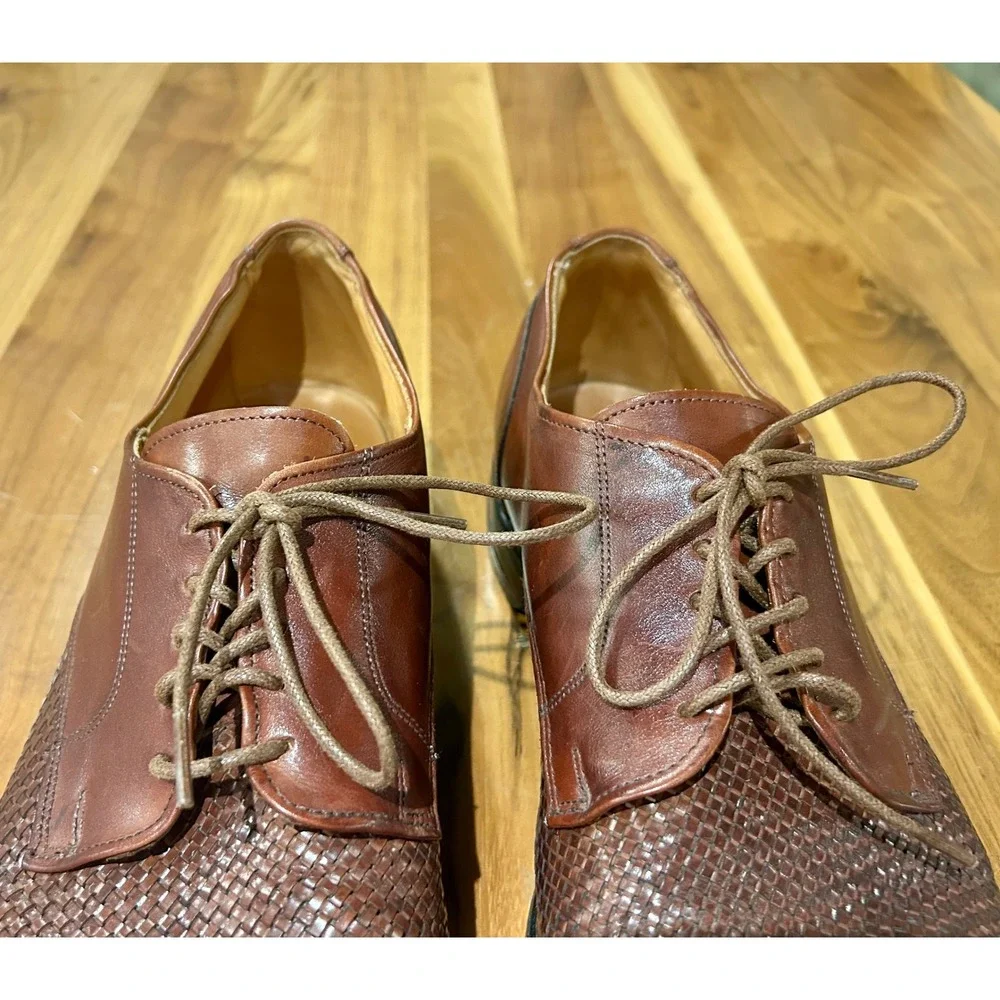 Allen Edmonds Lauderdale Brown Woven Leather Cap Toe Oxford Mens 14 D 3729